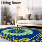 Intricate Blue Gold Floral Mandala Rug