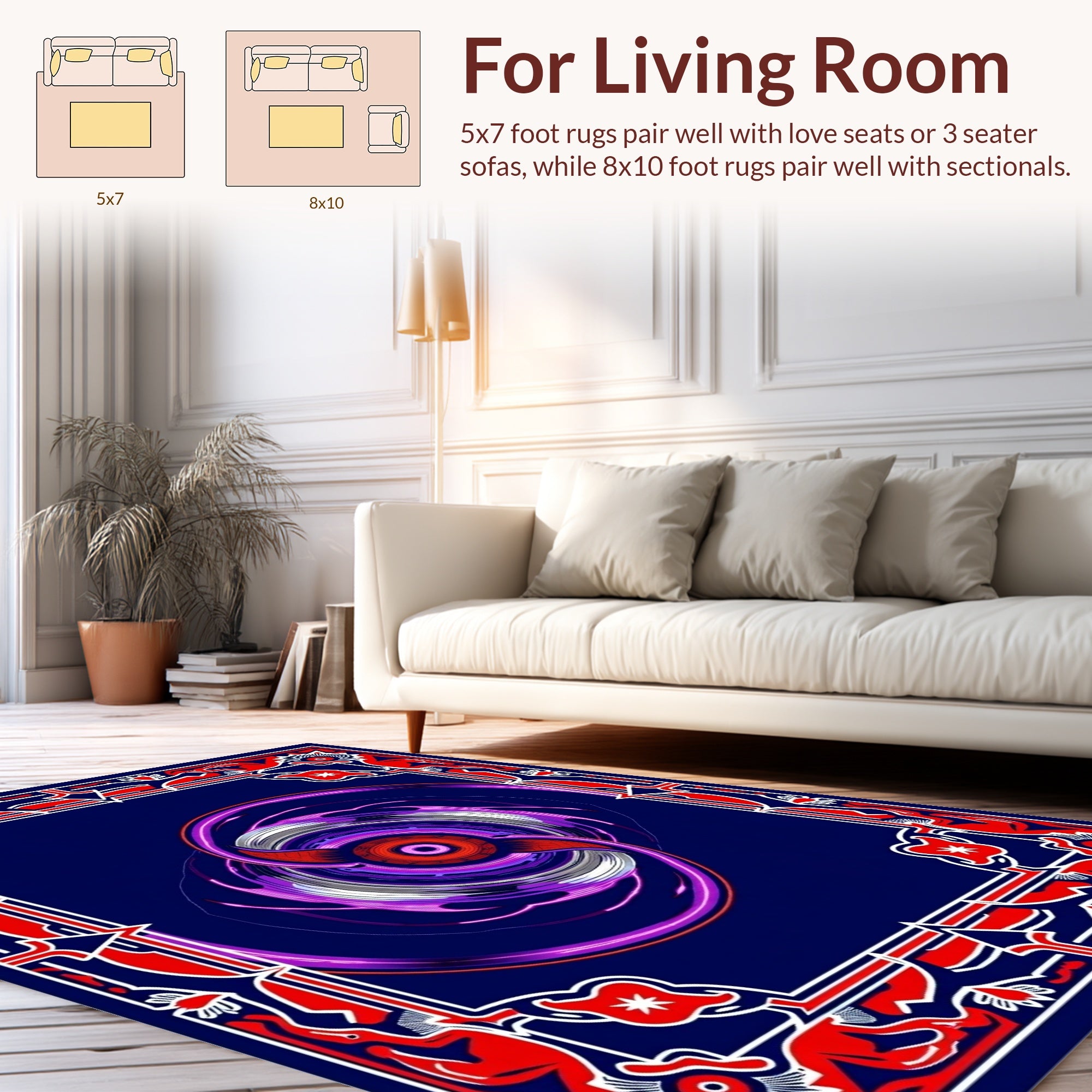 Vibrant Red And Royal Blue Swirl Rug