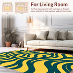 Bold Yellow Teal Wavy Stripes Rug