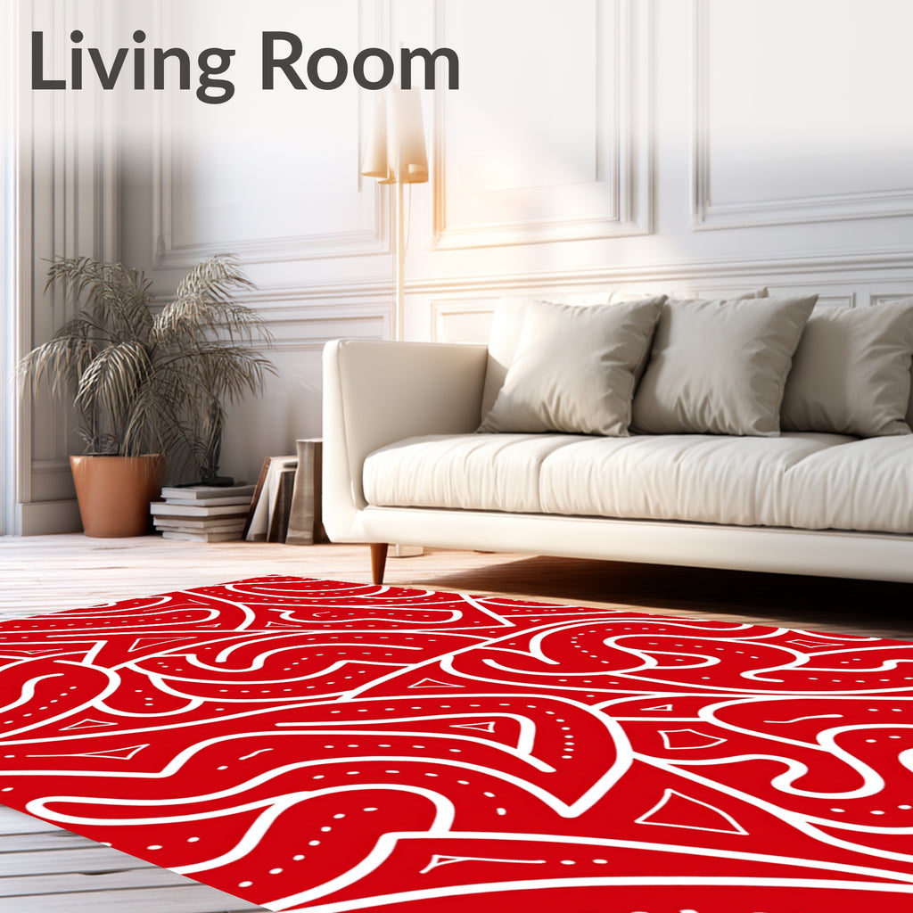 Red White Abstract Wavy Lines Rug