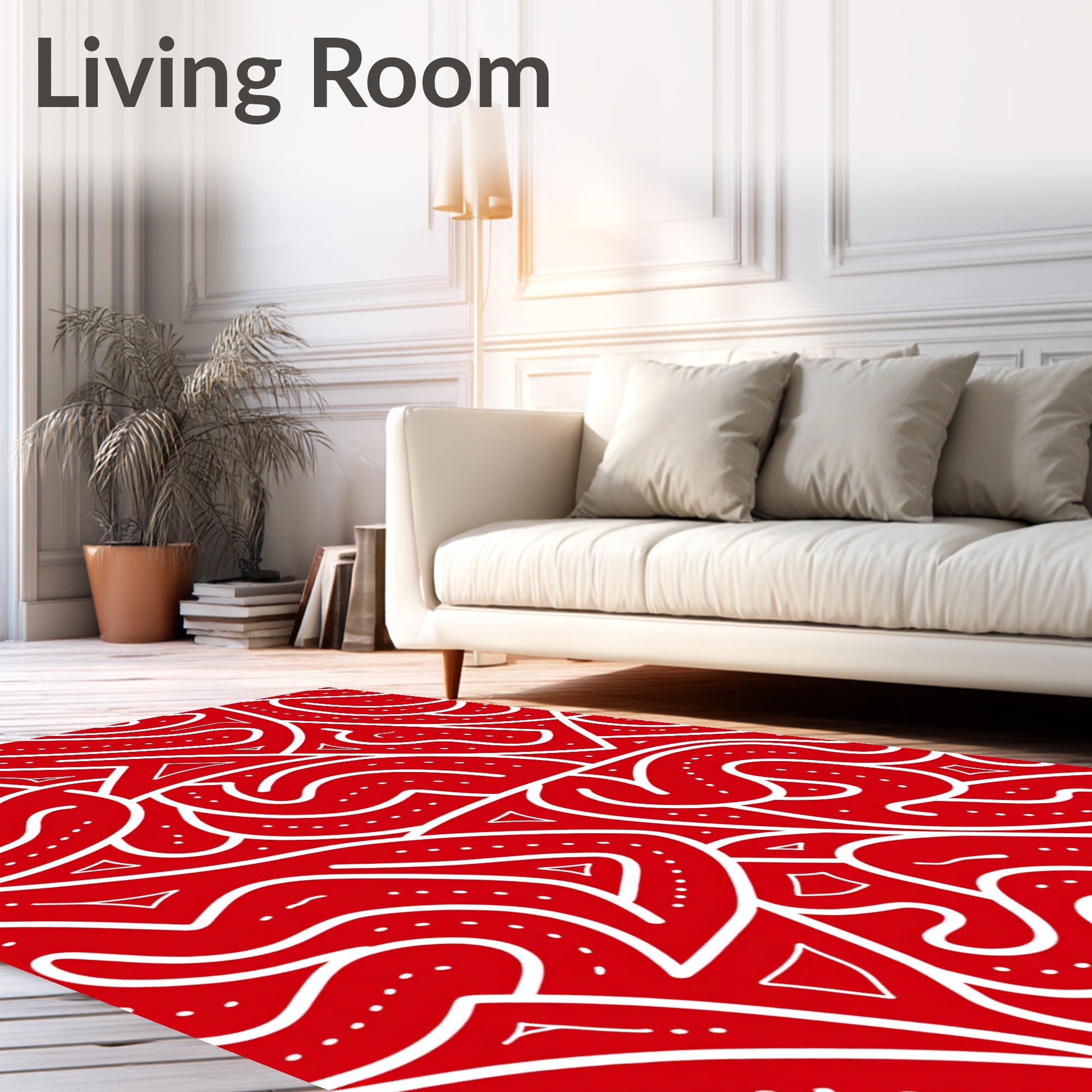 Red White Abstract Wavy Lines Rug
