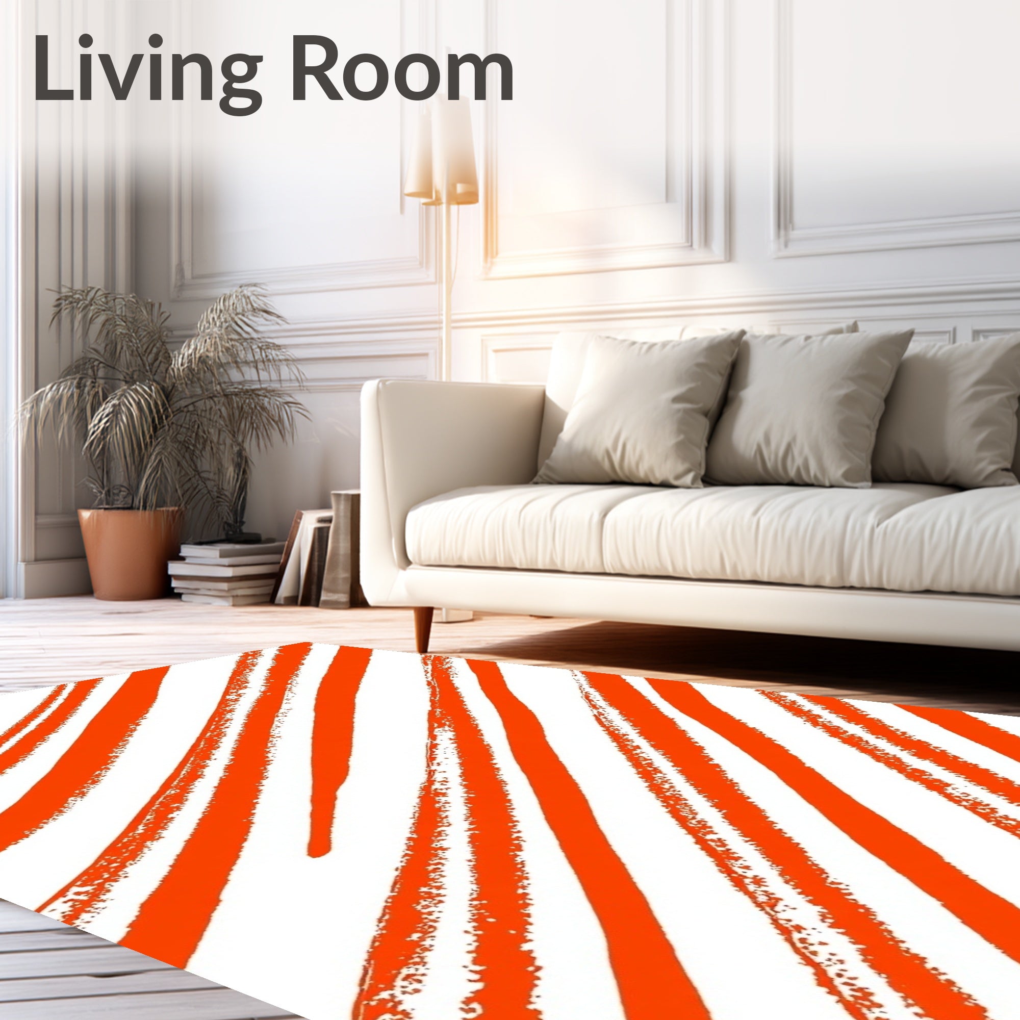 Bold Orange Diagonal Brush Stroke Pattern Rug