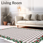Red Floral Lattice Border Design Rug