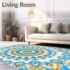 Radiant Blue Orange Intricate Mandala Rug