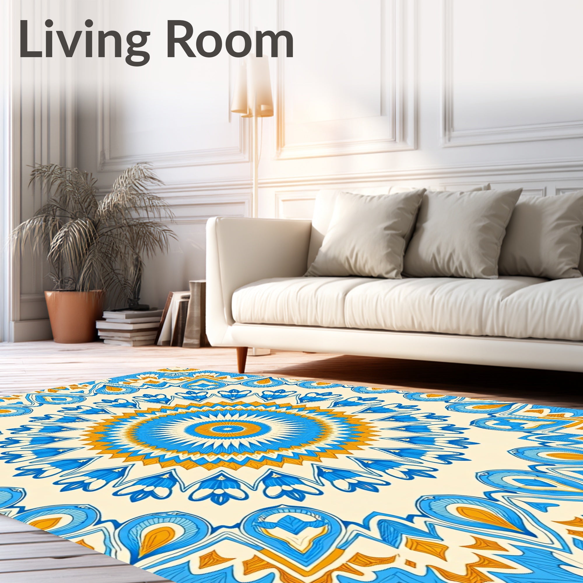 Radiant Blue Orange Intricate Mandala Rug