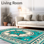 Teal Nautical Star Border Design Rug