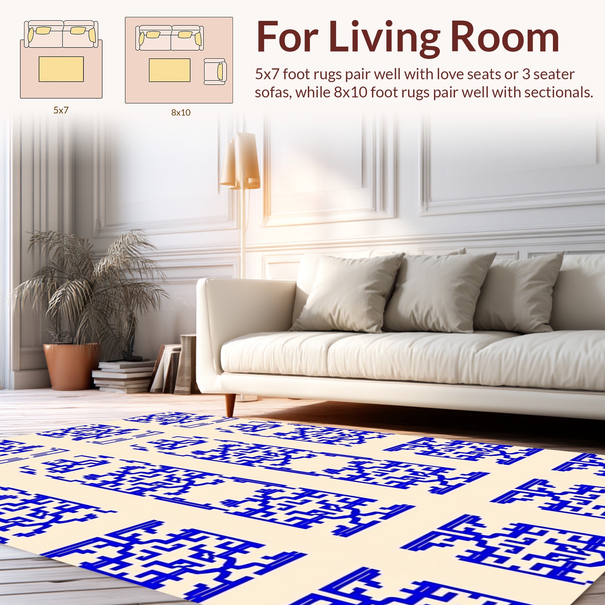 Geometric Blue Cream Abstract Pattern Rug