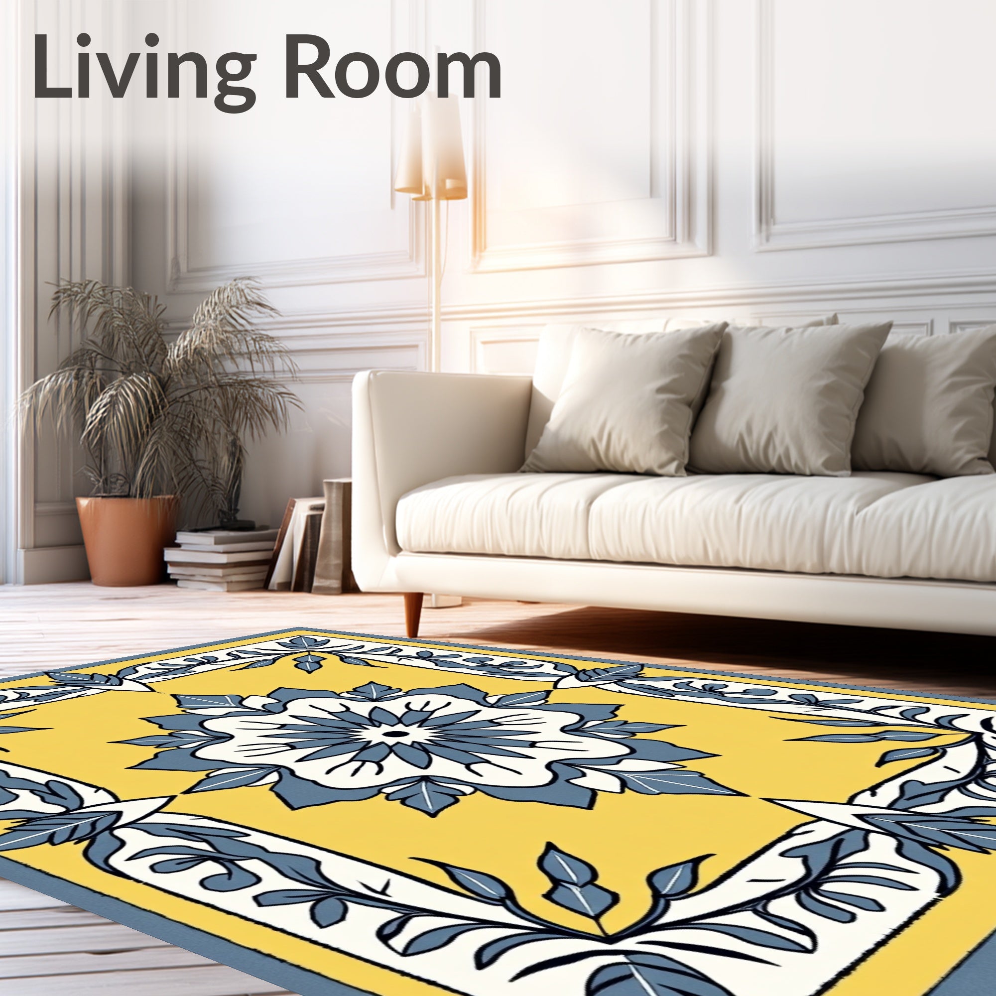Yellow Blue Floral Decorative Pattern Rug