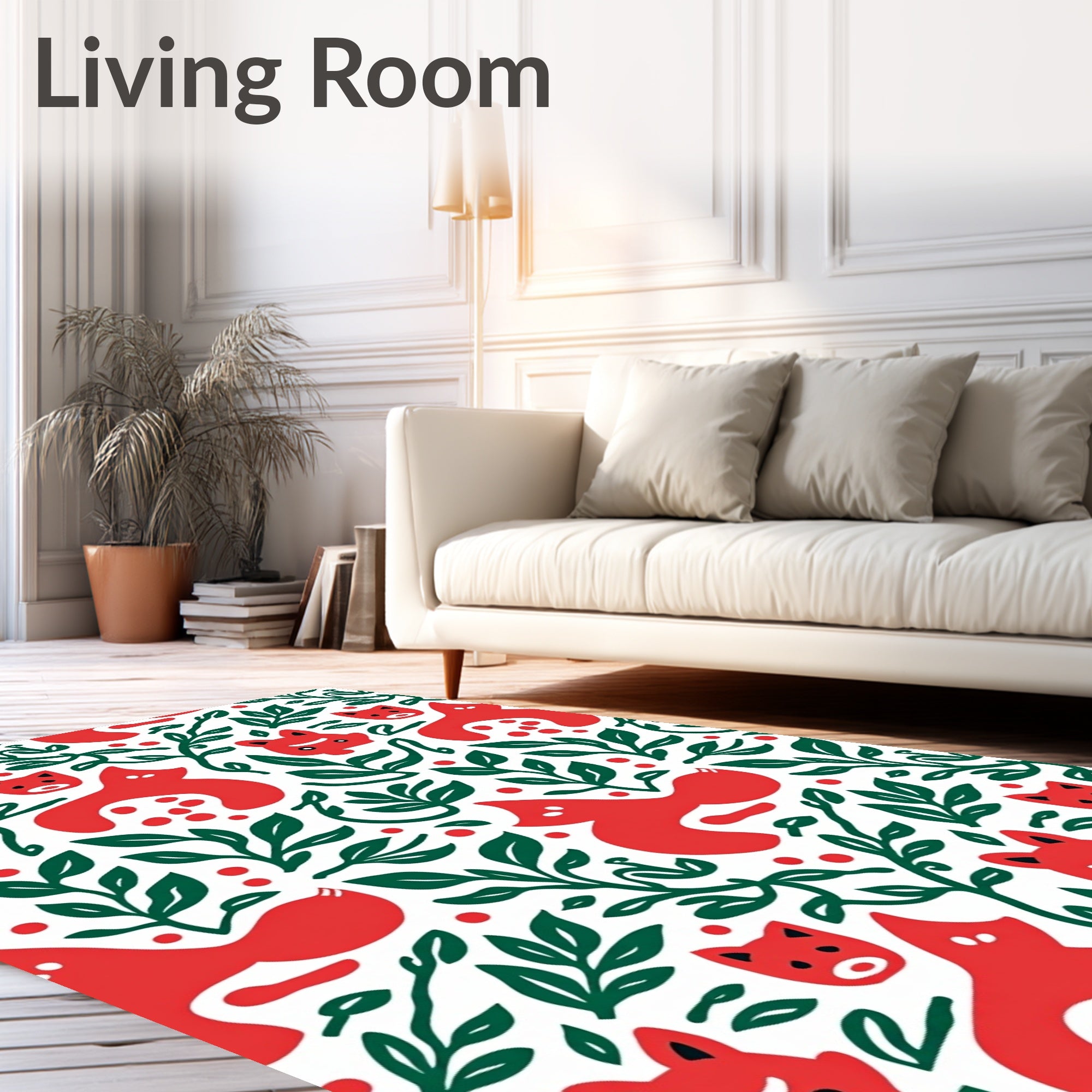 Playful Red Fox Leaves Pattern Rug