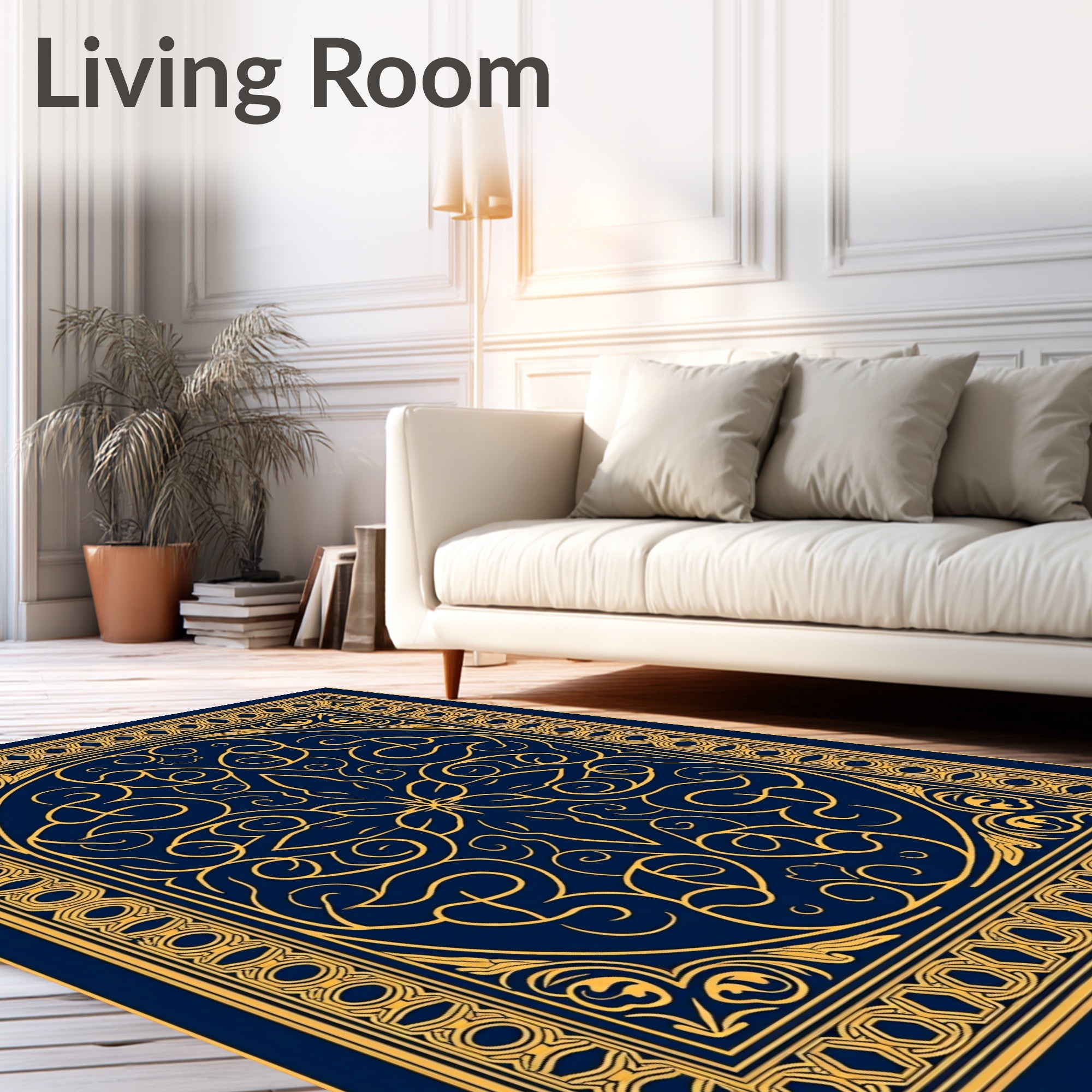 Gold Blue Ornate Mandala Rug