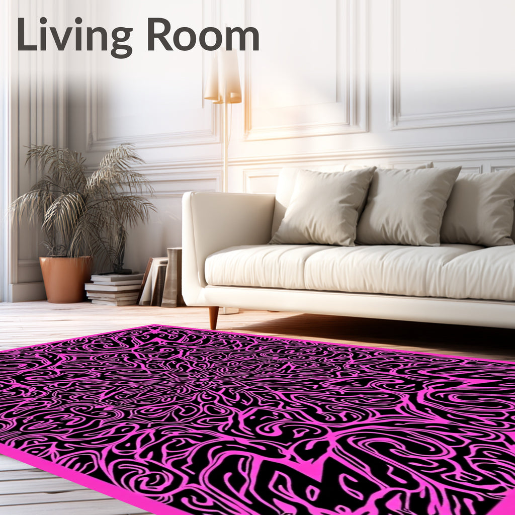 Intricate Pink And Black Abstract Design Rug