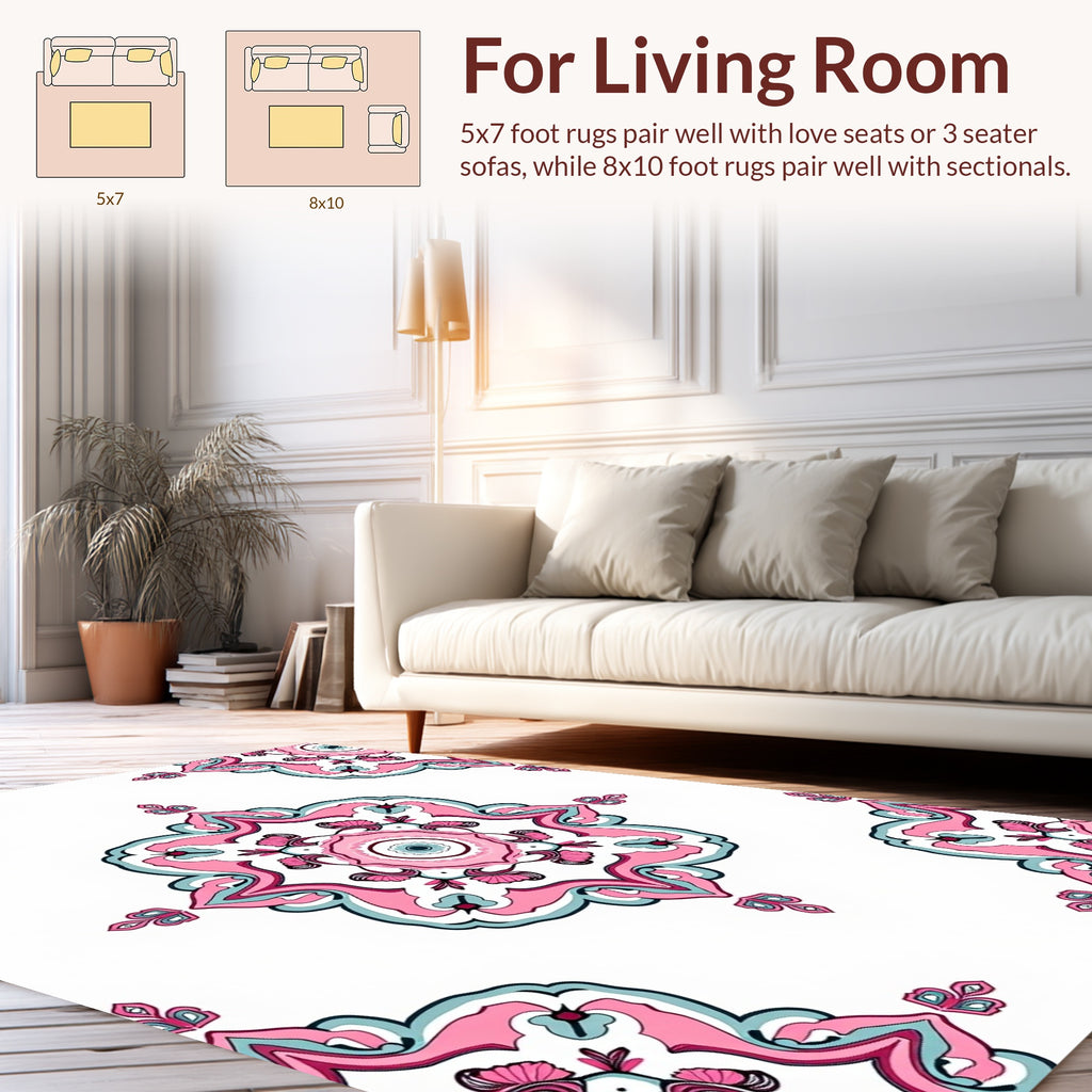 Pink Teal Floral Medallion Pattern Rug
