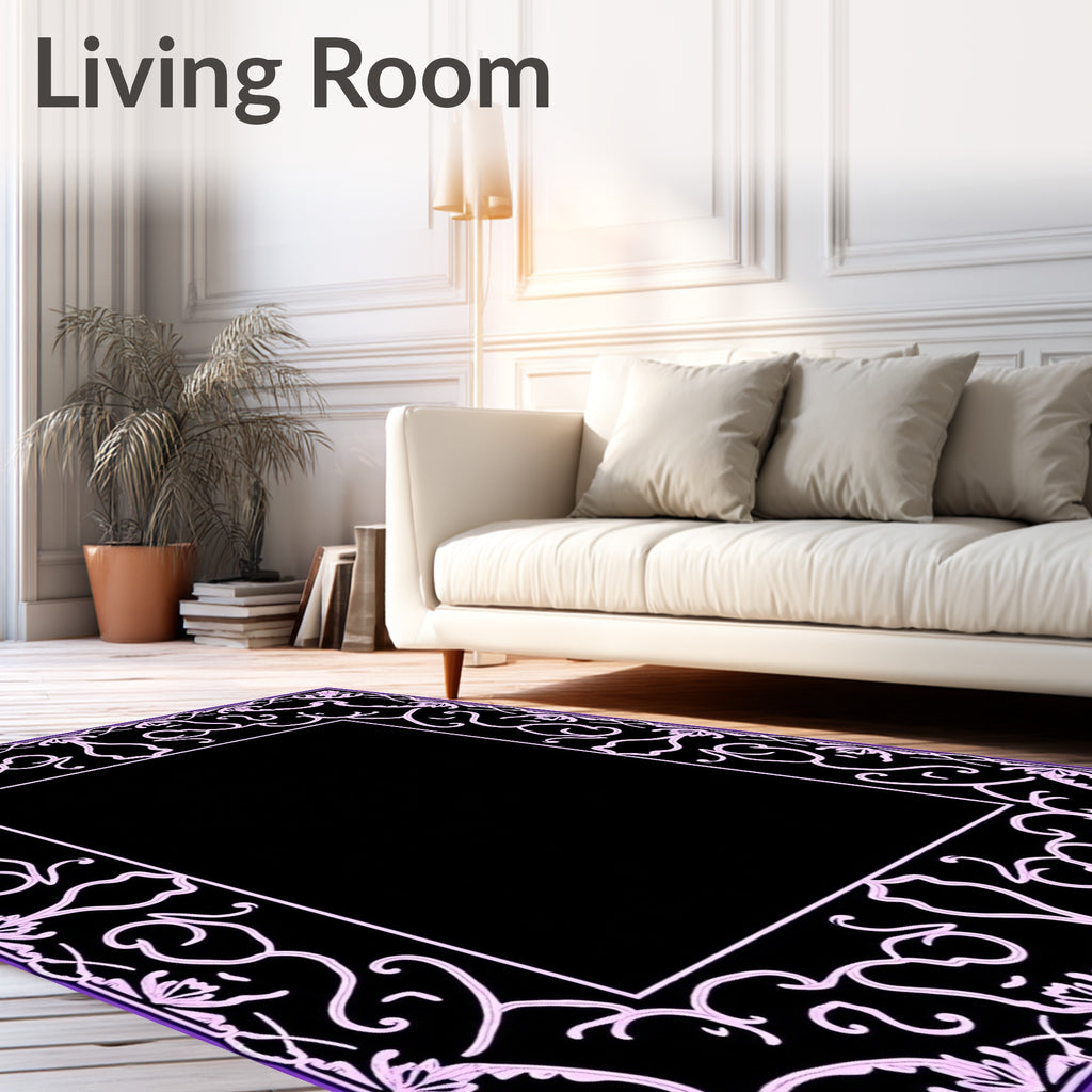 Ornate Lavender Floral Swirl Pattern Rug