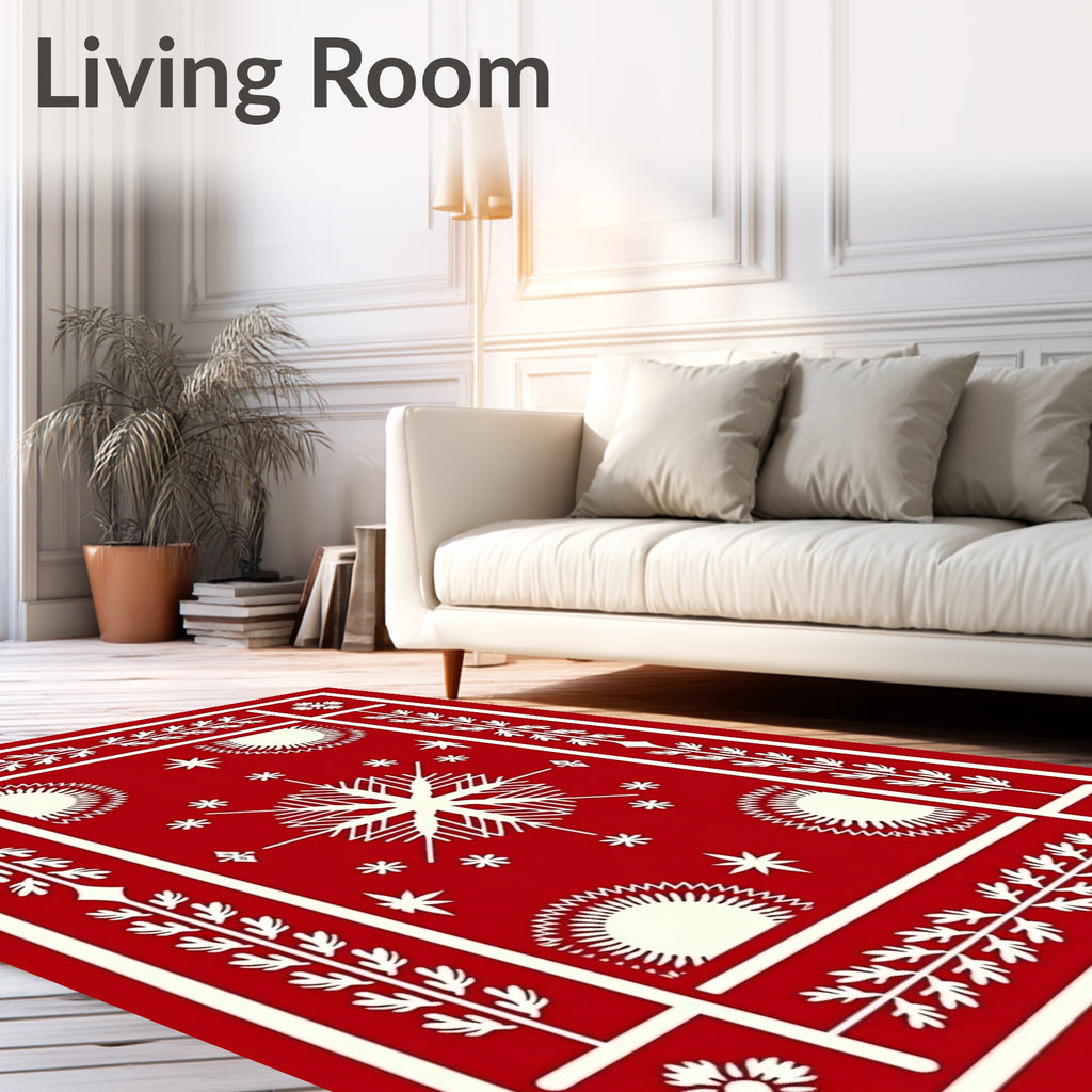 Striking Red Snowflake Festive Pattern Rug