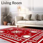 Striking Red Snowflake Festive Pattern Rug