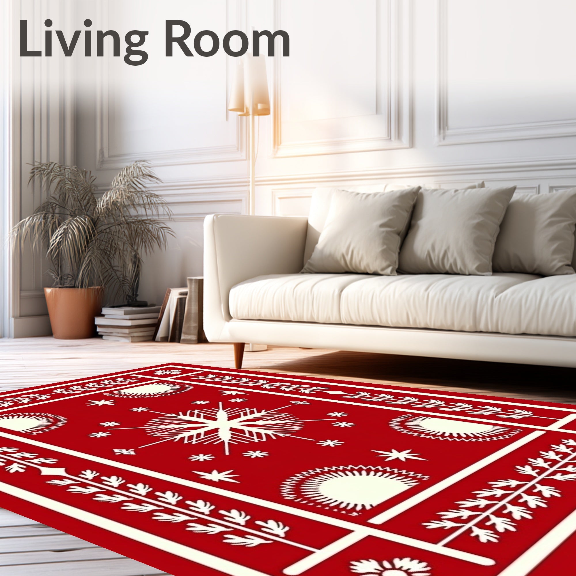 Striking Red Snowflake Festive Pattern Rug