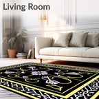 Ornate Floral Vine Black Rug Design Rug