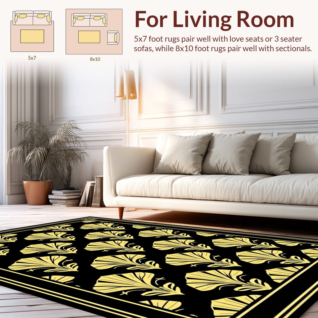 Golden Fan Motif Pattern Rug