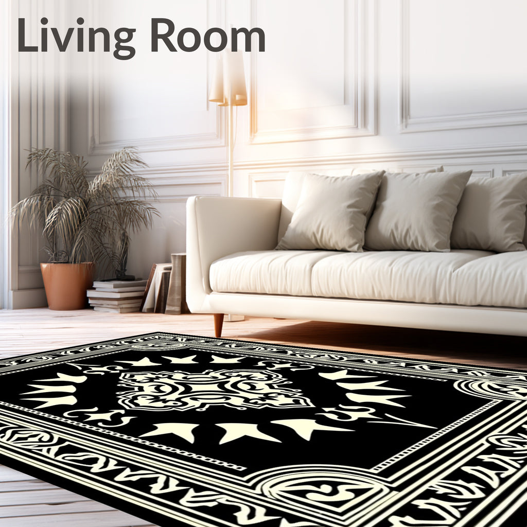 Black Cream Ornate Traditional Medallion Rug