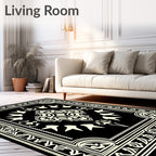 Black Cream Ornate Traditional Medallion Rug