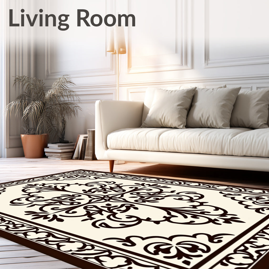 Ornate Floral Vine Border Rug