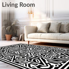 Bold Monochrome Geometric Maze Art Rug