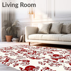 Red White Whimsical Figural Pattern Rug