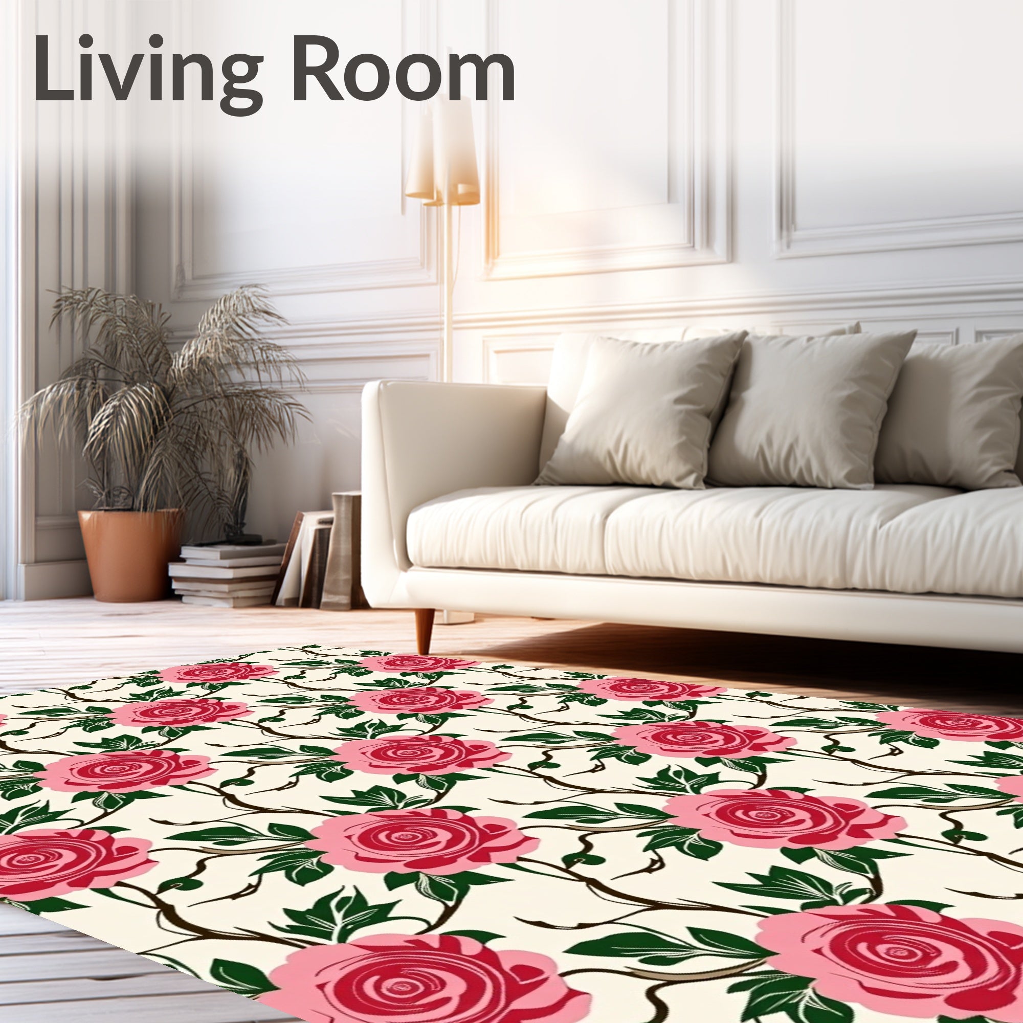Pink Rose Vine Pattern Design Rug