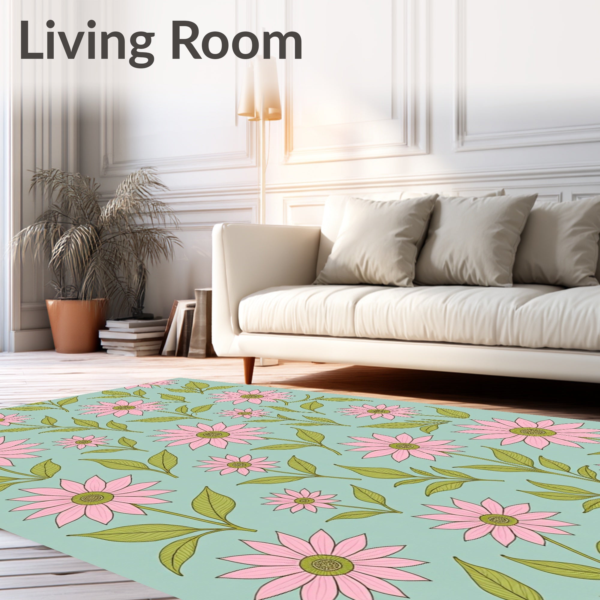 Pink Daisy Floral Pattern Rug