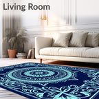 Intricate Floral Mandala Cyan Pattern Rug