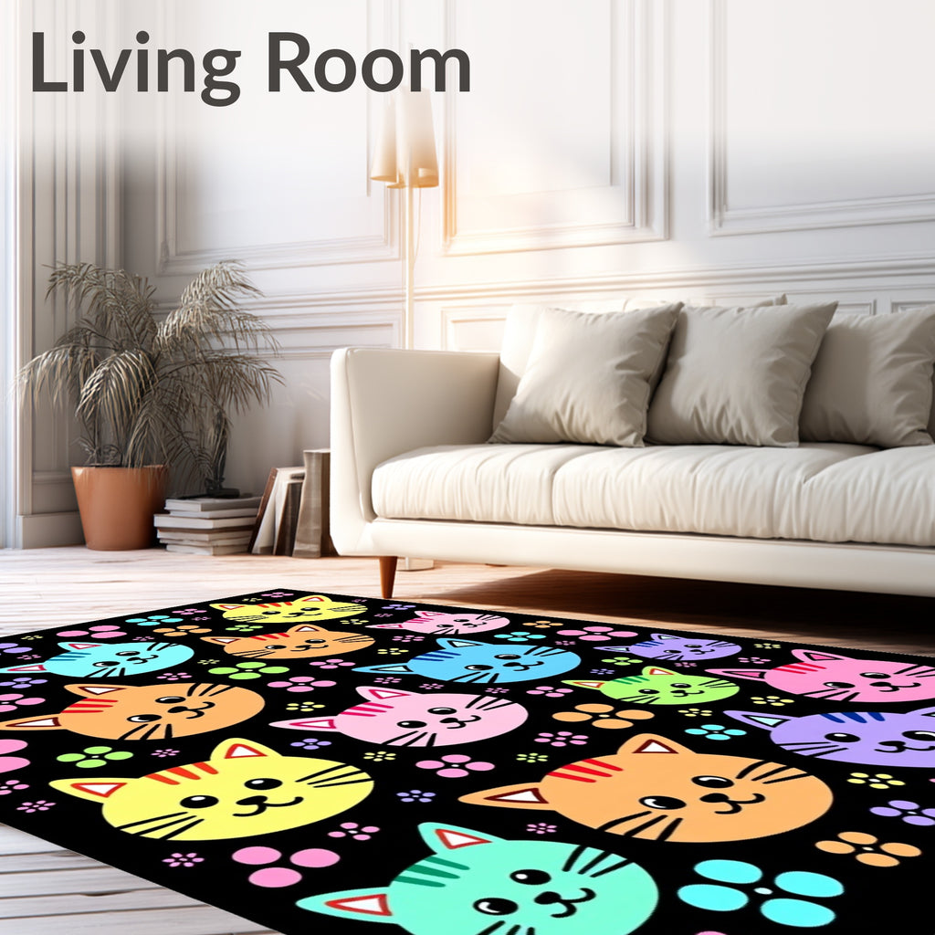 Cute Colorful Cat Faces Pattern Rug