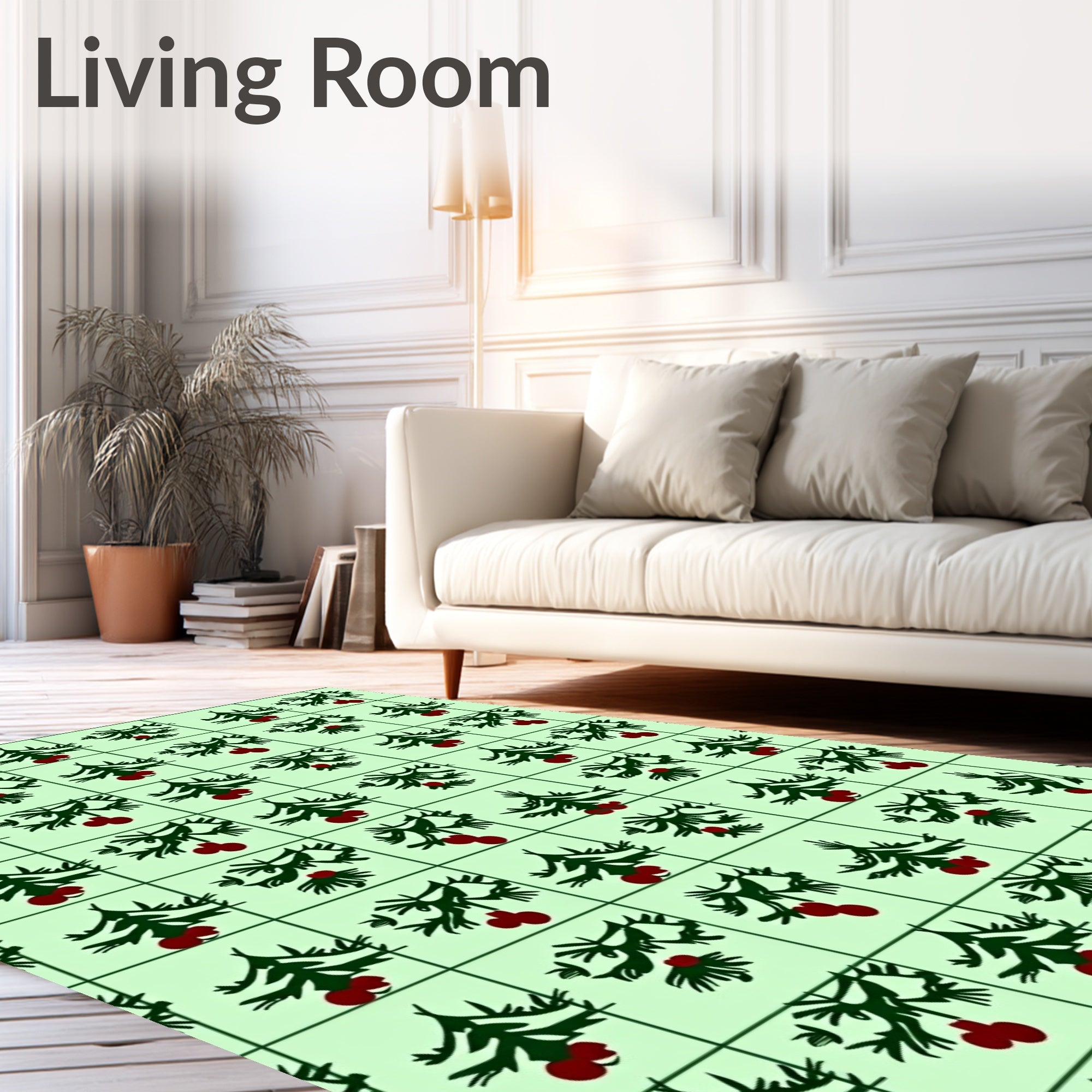 Evergreen Branches With Berries Pattern Rug