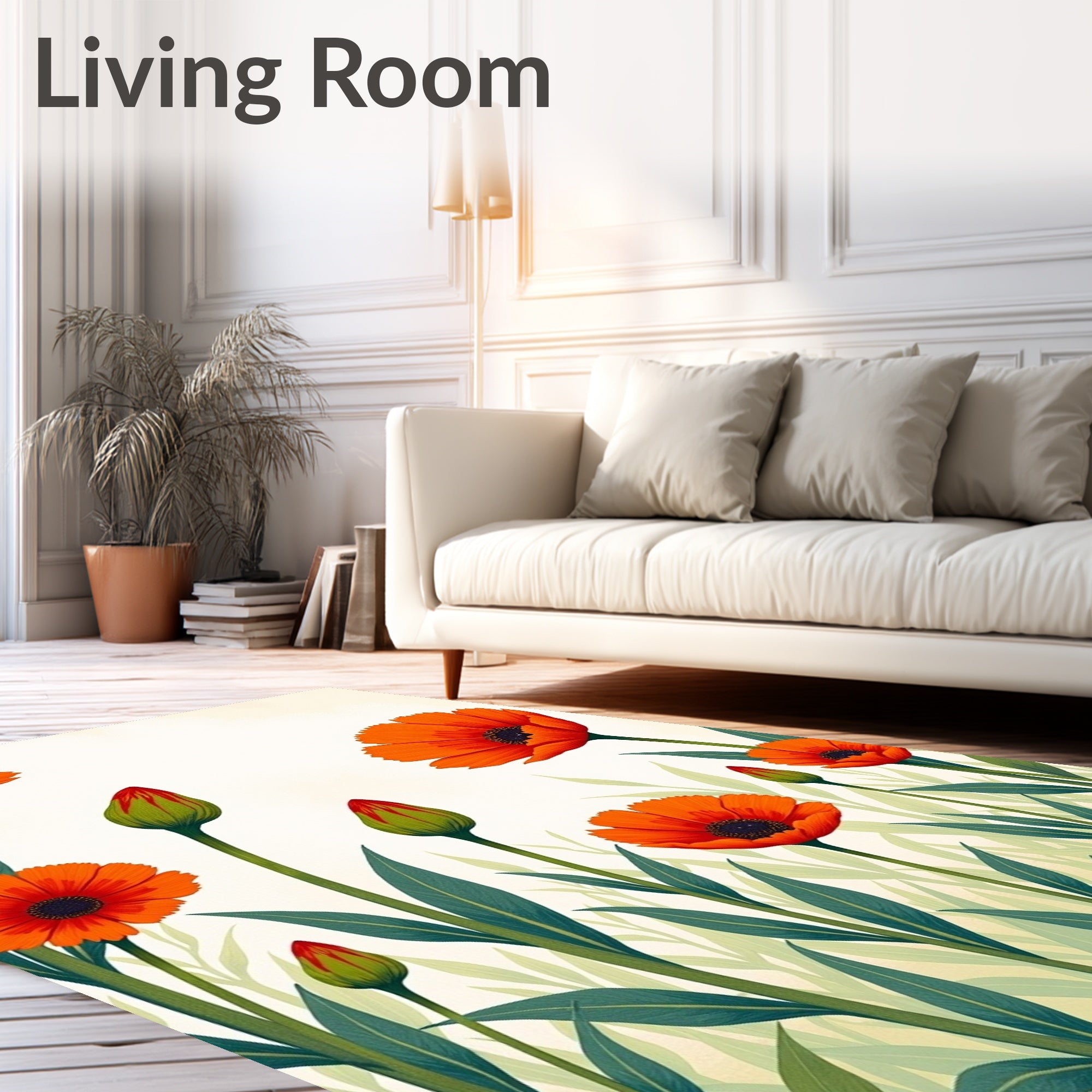 Vibrant Orange Floral Garden Design Rug