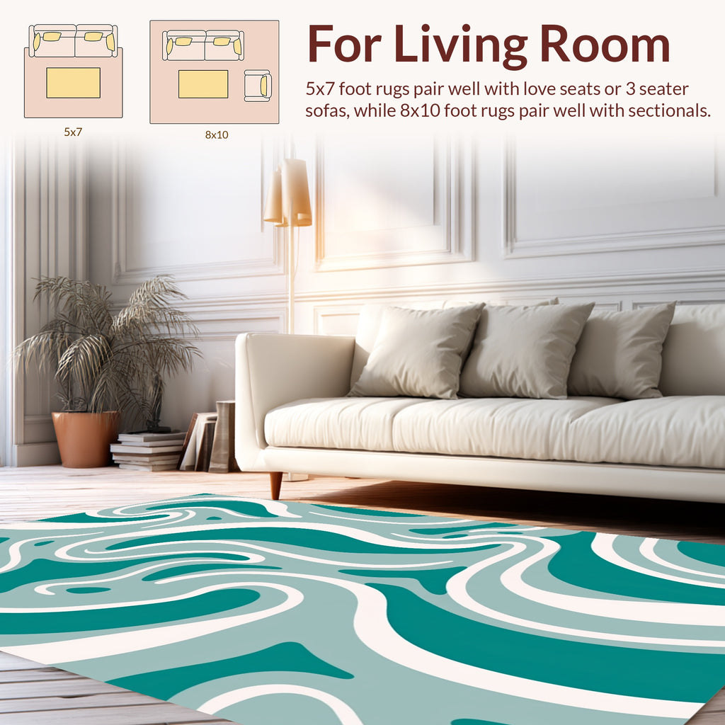 Teal And White Fluid Swirl Pattern Rug