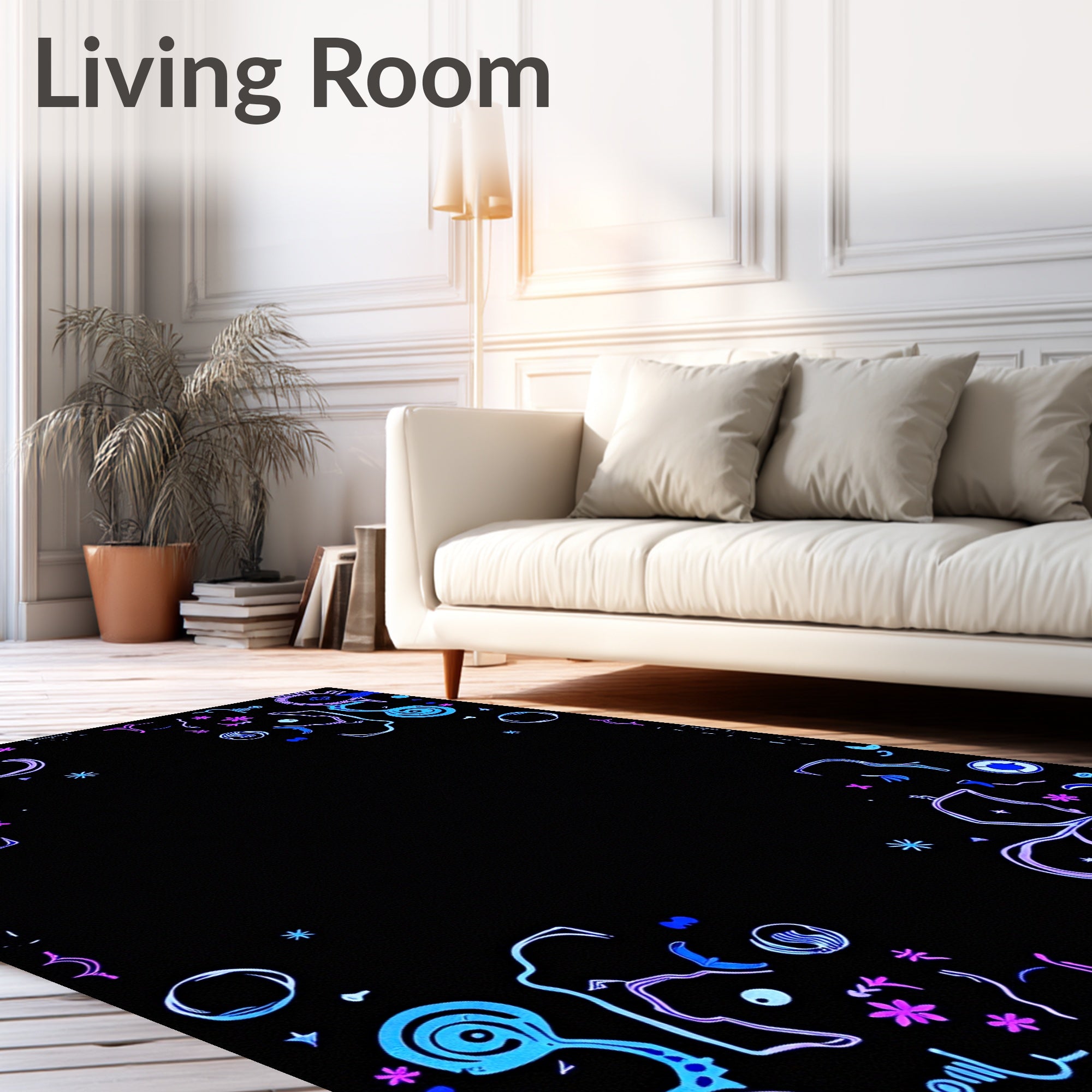 Whimsical Neon Doodle Pattern Design Rug