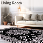Black White Floral Mandala Pattern Rug