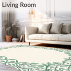 Ornate Green Vine Floral Border Rug