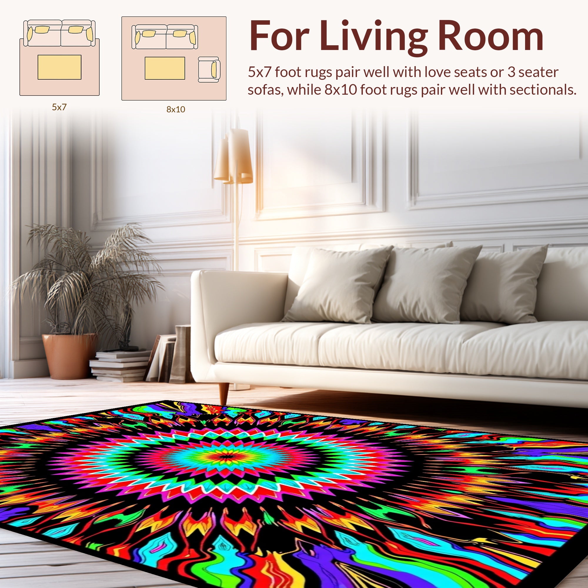 Radiant Rainbow Starburst Pattern Rug