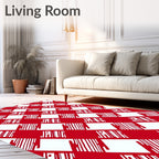 Bold Red White Diagonal Stripe Pattern Rug