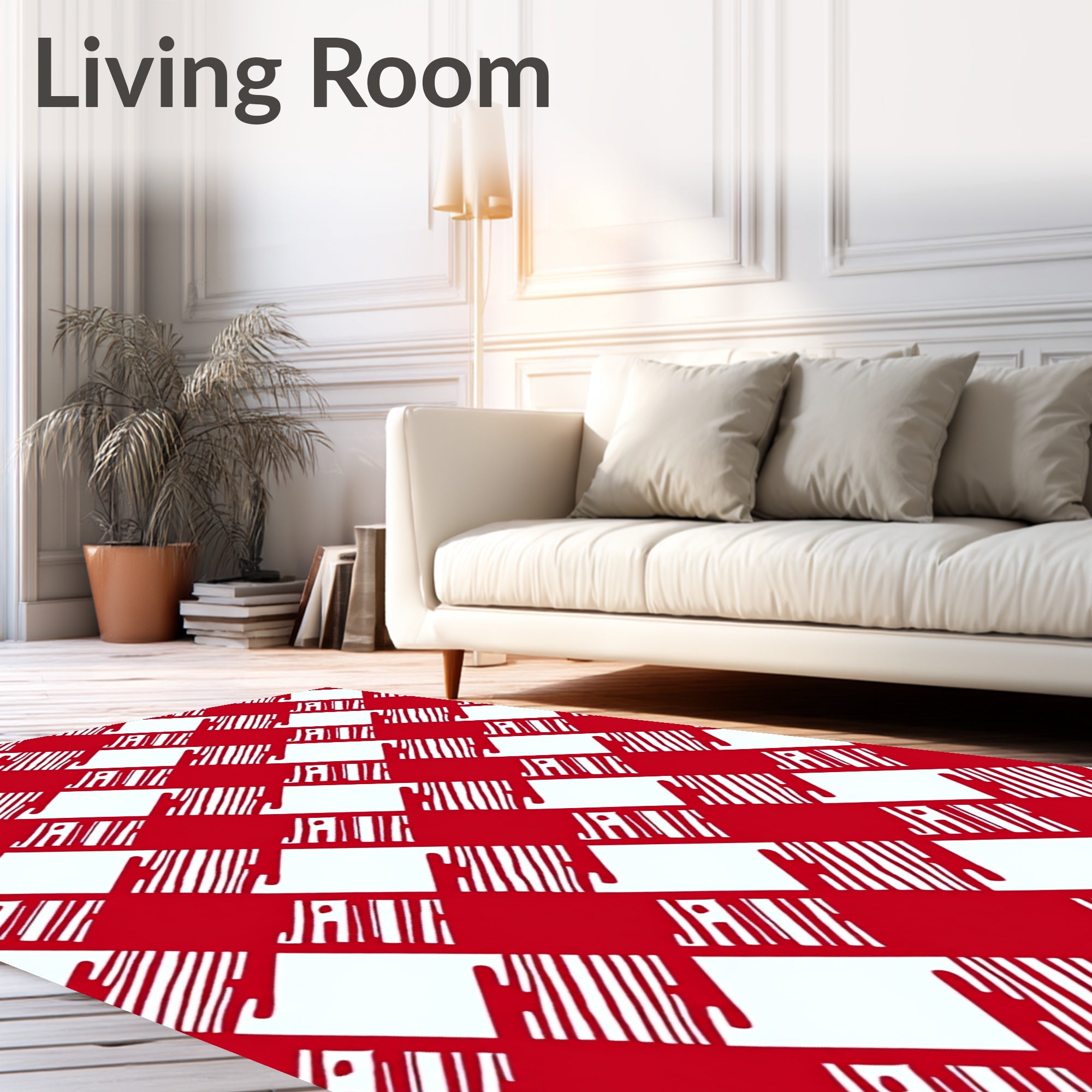 Bold Red White Diagonal Stripe Pattern Rug