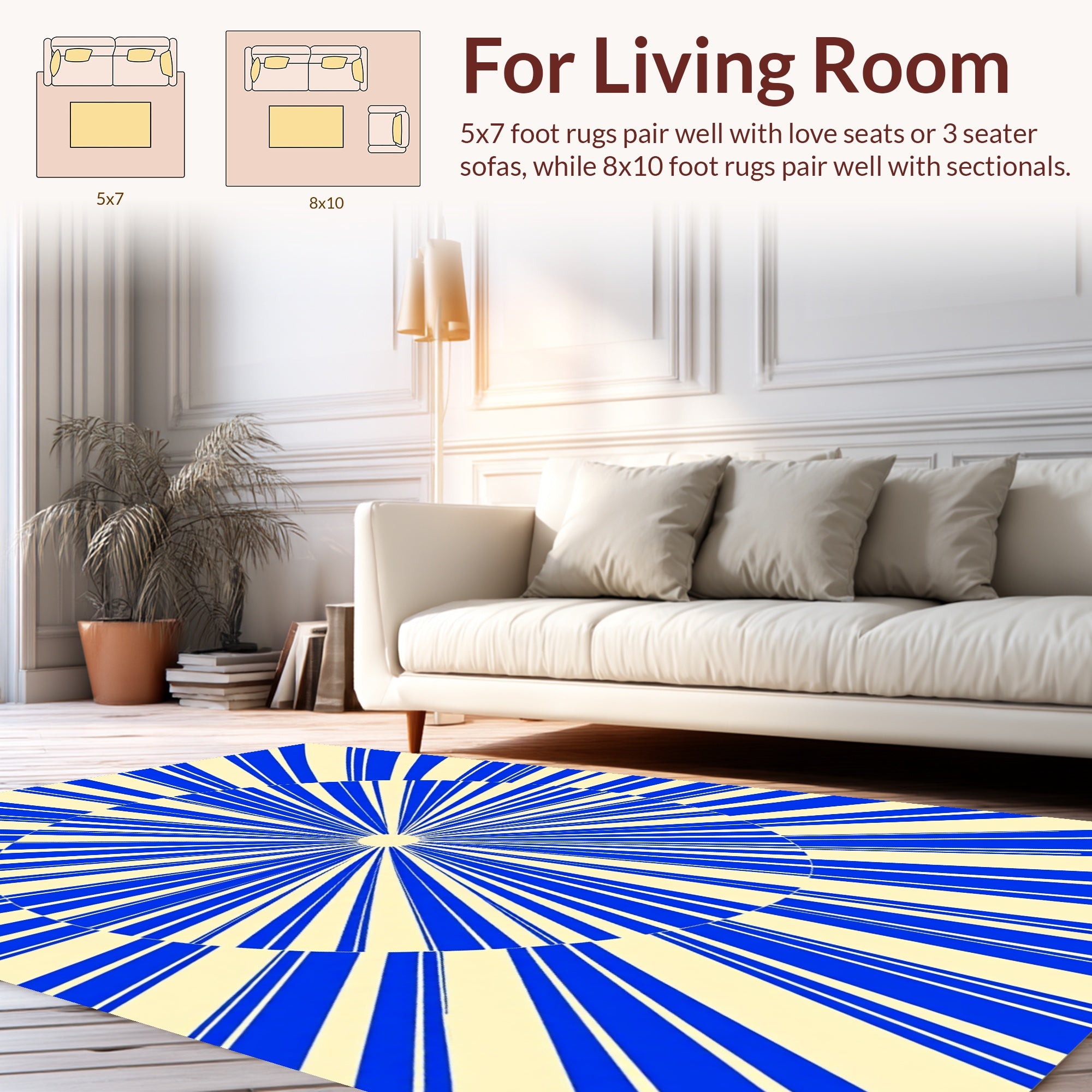 Bold Blue Sunburst Geometric Pattern Rug