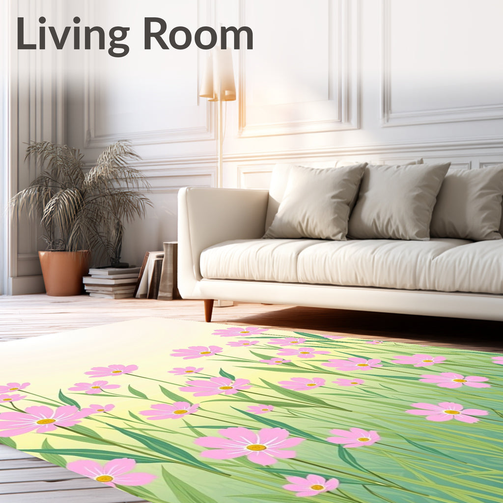 Pink Floral Field with Tall Grass design Rug