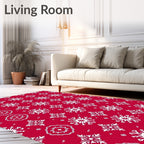 Nordic Snowflake Patterned Red Rug