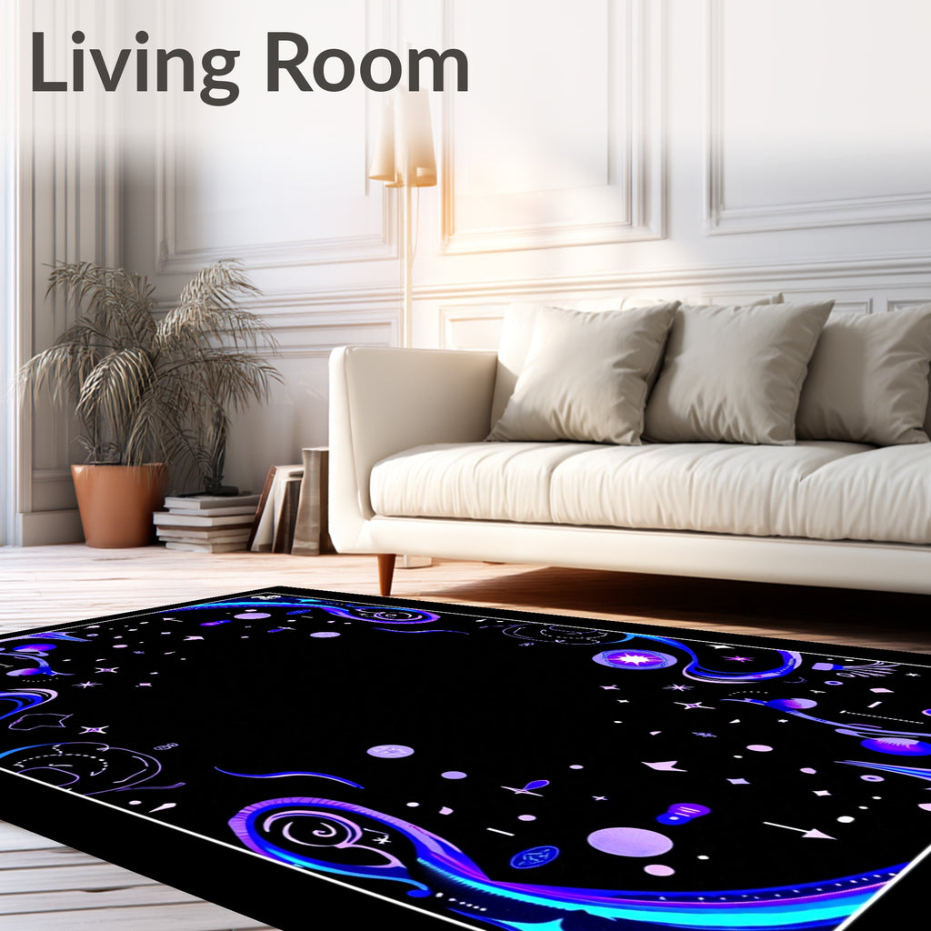 Cosmic Purple Blue Starry Night Accents Rug