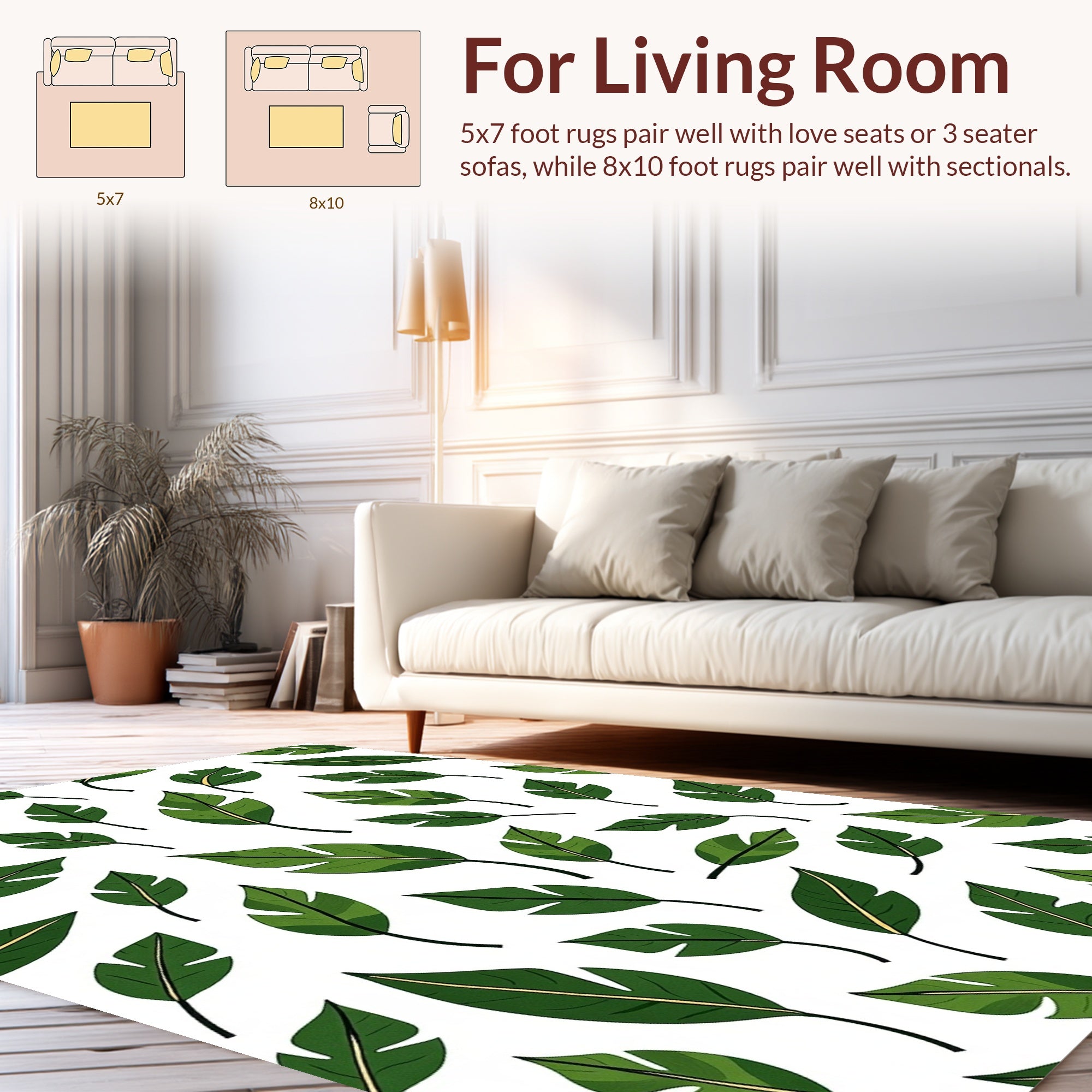 Green Tropical Leaf Pattern Rug