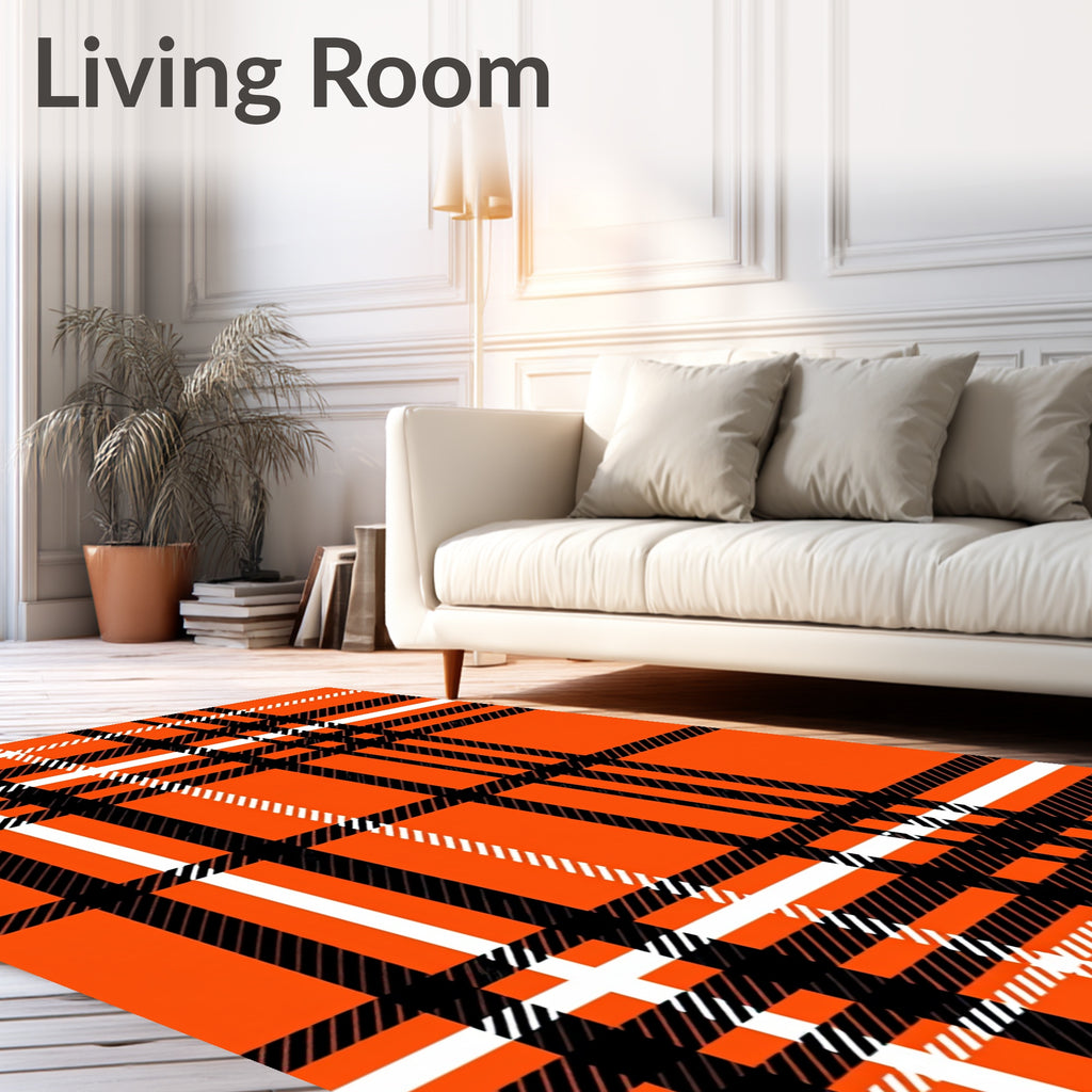 Bold Orange White Plaid Pattern Rug