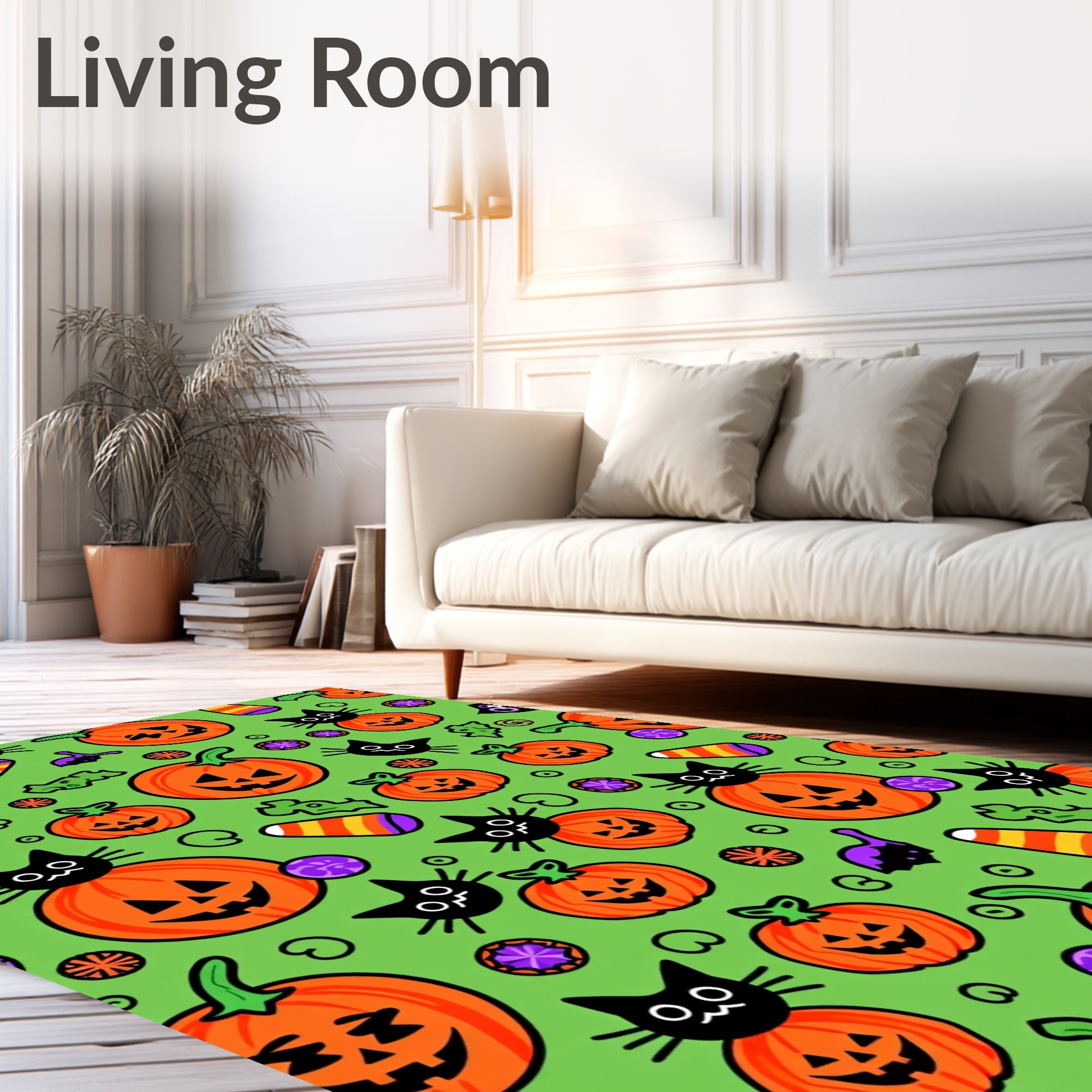 Spooky Halloween Pattern With Black Cats Rug
