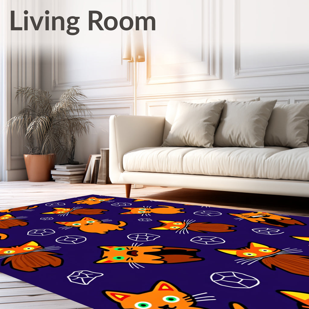 Whimsical Orange Cat Pattern Rug