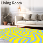 Wavy Blue Lines Yellow Pattern Rug