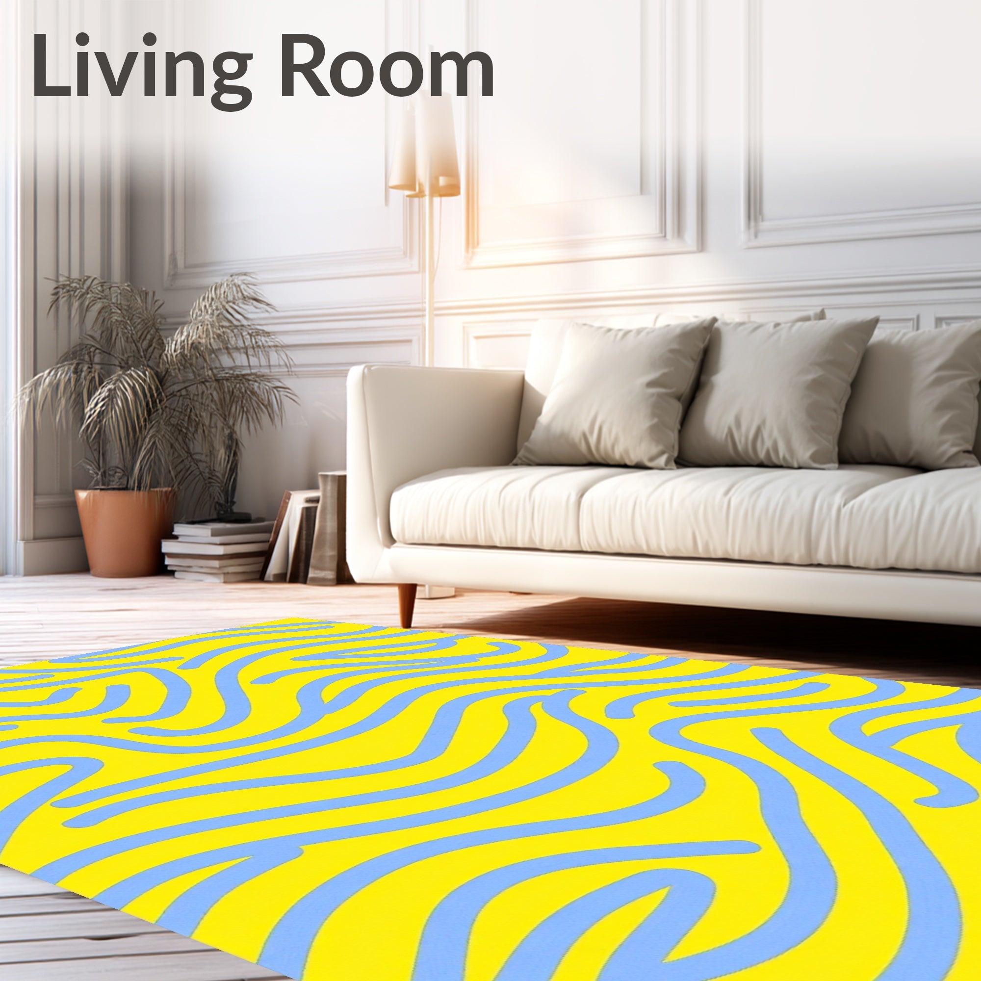 Wavy Blue Lines Yellow Pattern Rug